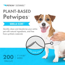 Petkin Plant-Based PetWipes, 100 Wipes, 2 Pack - Biobased, Sustainable, Big & Thick Pet Wipes for Dogs & Cats - for Face, Paws, Ears, Body & Eye Area - Consciously Cleans & Conditions - Vanilla