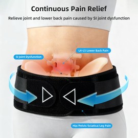 Sacroiliac SI Joint Hip Belt for Women Men 8X Compression (Max) M/L Black