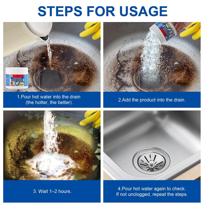 BELL BIRD Drain Opener,Powerful Unclogging,Crystal lye, Sodium hydroxide, Unclog drains,