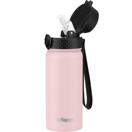 Kids Water Bottle, GOPPUS 18 Oz Stainless Steel Travel Bottle, Double Wall Vacuum Leak Proof Kids Cup for School Boys Girls,Pink