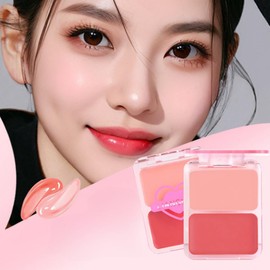 LIANGNISHI Cream Cheek, Natural Water Lip & Cheek, For Beginners, High Color, 3D Feeling, Transparent, Moisturizing, Long Lasting, 2 Color Palette (02# Sunset Brush)