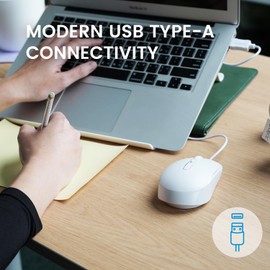 Perixx PERIMICE-222UW Wired USB Optical Mouse, Adjustable 1200/1600/2000 DPI, Ambidextrous Design, Long 5.9 Ft Cable, White