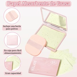 300 Hojas de Papeles Faciales de Arroz para Piel Grasa, Papel Absorbente de Aceite Facial de Bambú Natural Carbono,Control De Brillo, con Espejo y Almohadilla para Polvos,En Casa Oficina Y Gimnasio
