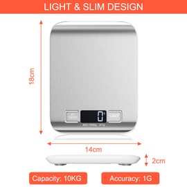 Gvolatee 10kg/1g Küchenwaage elektronische, Edelstahl Digitalwaage mit Lcd Display und Tara Funktion, feinwaage Abstellautomatik mit 6 Maßeinheit, Wiegen von Lebensmitteln zum Kochen, Backen, Mixen