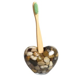 Pebbles Stone Toothbrush Holder Stand for Bathroom Vanity Countertops,Handmade Rock Toothbrush Holders for Bathroom