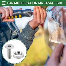 Motoforti Universal Car Modification M6 Gasket Bolt License Plate Frame Screw, M6x1.0, Aluminium Alloy, Silver Tone, 1 Set