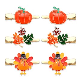 NVENF Thanksgiving Fall Hair Clips for Women Harvest Turkey Pumpkin Maple Leaf Hairpins Gold Alligator Hair Clips Thanksgiving Autumn Party Hair Accessory  (6PCS Hair Clip)