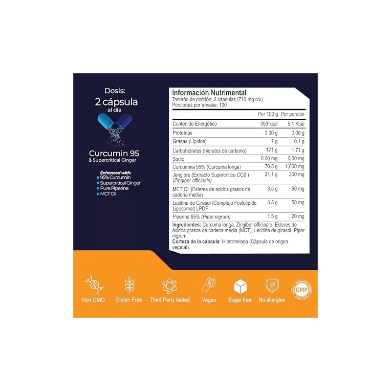 Eternal Nutrition Essentials Cúrcuma Jengibre 200 Cápsulas