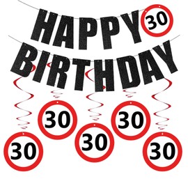 Affivia Verkehrszeichen Girlande 30 Geburtstag Deko Set, Verkehrsschild 30 Geburtstag Frauen Männer, Deko 30 Geburtstage Frau Mann,Luftschlangen 30. Geburtstage+30er Girlande, Geburtstagsdeko 30 Jahre