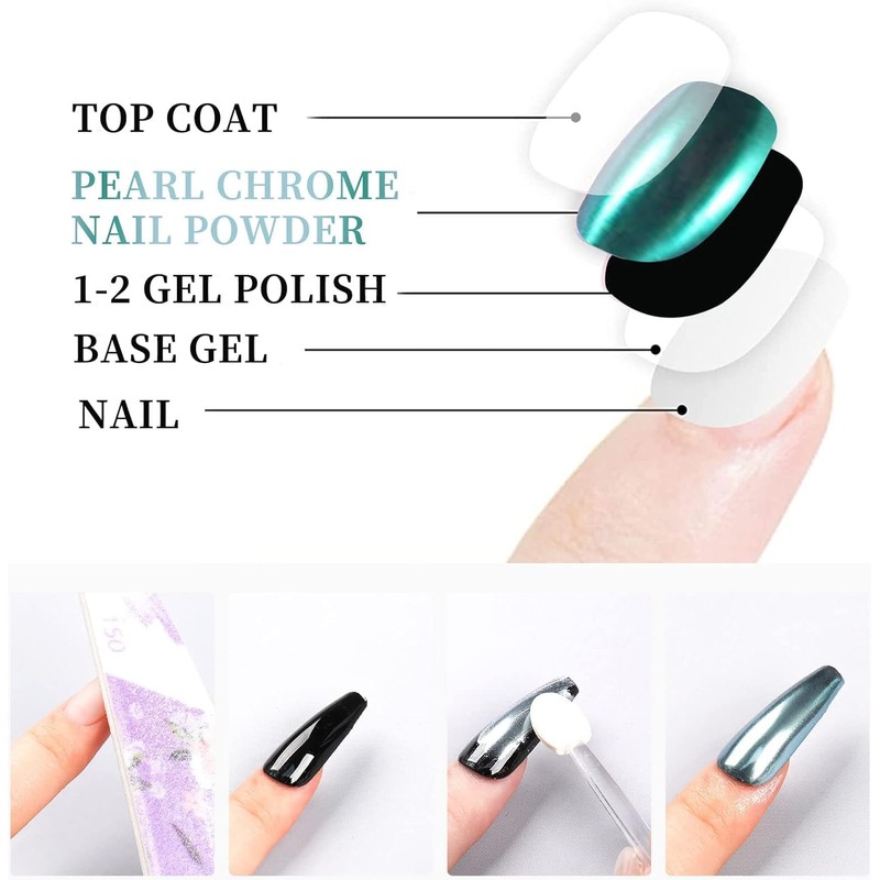 Blanco Perla Polvo Uñas Polvo Brillo Cromo Efecto Espejo Uñas