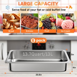 Zapstarz 6 Pack Hotel Pans, Full Size 4 Inch Deep Steam Table Pan, Stainless Steel Commercial Food Pan Anti Jam Steam Pan, Breading Trays for Hotel, Party, Buffet, Catering Supplies