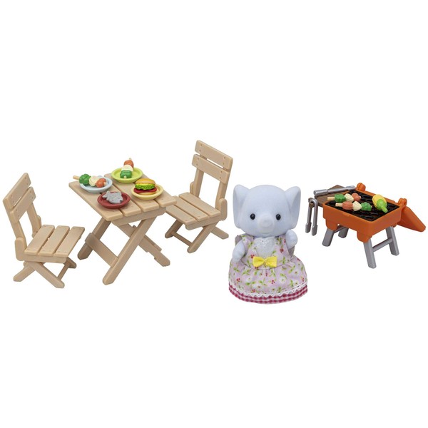 Sylvanian Families DF-16 Doll and Furniture Set, Aozora Barbecue Set, Elephant Girl