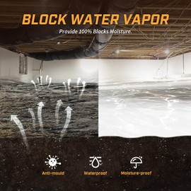 Crawl Space Vapor Barrier, 10mil Film, 10'x65', White Plastic Sheeting - Thick Plastic Sheeting, Heavy Duty Polyethylene Film, Drop Cloth Vapor Barrier Covering for Crawl Space, Garden, Basement