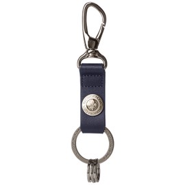 Patrick Cox Key Holder for Men and Women, Unisex, Cowhide Leather, Alloy, Double Ring, Caulking, Sharp Carabiner, navy