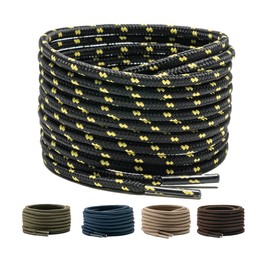 LaceHype 2 Pairs – Premium Round Shoelaces, Diameter 4.5 mm, Polyester, for Work Shoes, Boots, Outdoor Shoes and Sports Shoes, Tear-Resistant Shoe Laces, black/yellow