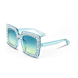 FEISEDY Women Sparkling Crystal Sunglasses Oversized Square Thick Frame B2283
