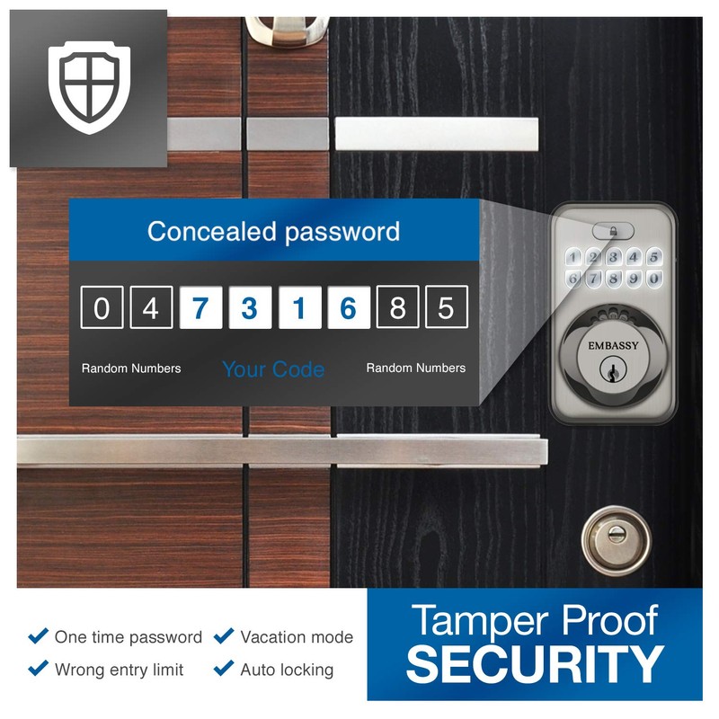 Embassy Door Lock Electronic Keyless Entry with Antimicrobial Illuminated Keypad