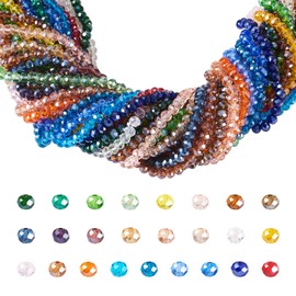 Handship 25 Strands Glass Facted Beads Rondelle Transparent Crystal Glass Loose Beads for DIY Crafts Bracelet Necklace Jewellery Making (25 Color-6mm)