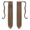 FESHFEN Long Straight Ponytail Extensions Wrap Around Clip in Synthetic