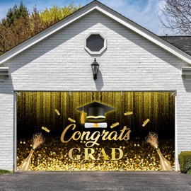 DASHAN 6x13ft Graduation Class of 2025 Garage Door Cover Congrats Grad Garage Door Banner Dcorations Black Gold Graduation Celebration Large Yard Sign Decorations Congratulations Background