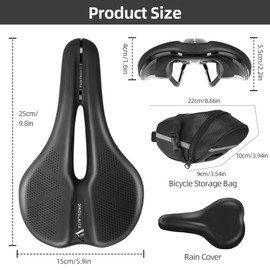 Flintronic Bicycle Saddle, Unisex Cycling Seat with Waterproof Cover and Storage Bag, Soft Breathable PU Leather Bike Seat, Cushion Pad with Ergonomics Design for MTB, Mountain, Road, City, Exercise