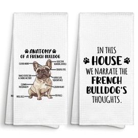 Sviojuce Funny French Bulldog Dog Anatomy Kitchen Towels Decorative 16x24 Set of 2, Dish Tea Towel Gifts for French Bulldog Lovers, in This House We Narrate the Dogs Thoughts Bathroom Hand Towel Decor