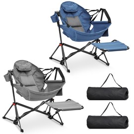Ainfox Hammock Camping Chair with Footrest, Heavy Duty Foldable Portable Rocking Hammock Chairs Outside Swinging Camp with Cup Holder Pillow for Outdoor Patio Poolside Grey Dark Blue