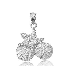 Fine 925 Sterling Silver Starfish Cockle Sea Shell and Sand Dollar Pendant