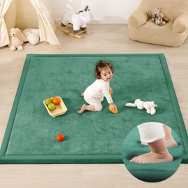 PaPaMat Ultra Soft Baby Play Mat,79"×118" Extra Large Activity Tummy Time Mat for Toddlers,Infants,Kids,1.3" Thick Elasti-Foam Nursery Rug for Floor,Non-Slip Safe for Crawling,Water-Repellent(Emerald)