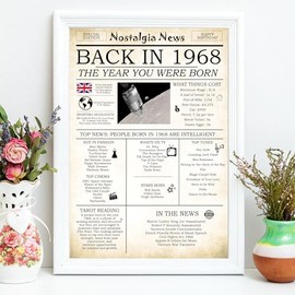 57th Birthday Gift for Men Women Born In 1968 Newspaper Print for Grandad Grandma Nan A4 Nostalgic Print