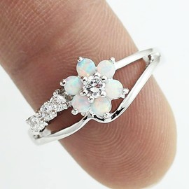 WDIYIEETN 925 Sterling Silver White Opal CZ Crystal Flower Engagement Promise Band Ring (10)