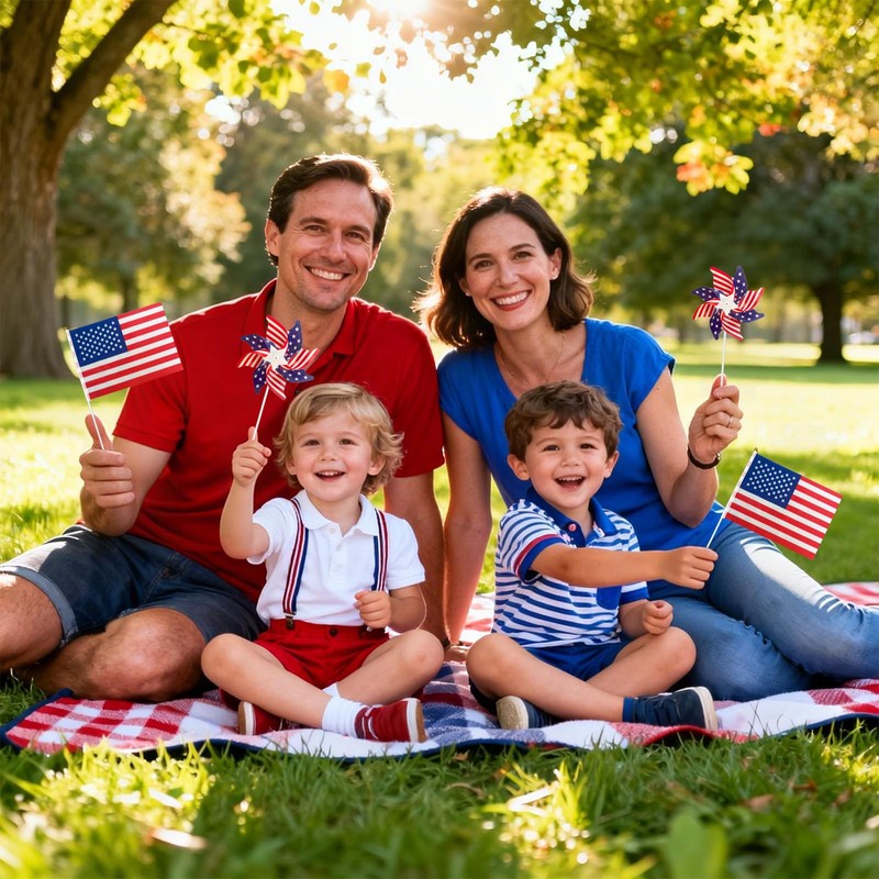 SerpizePaty 24Pcs Patriotic Pinwheels Small American Flags on Stick Kit