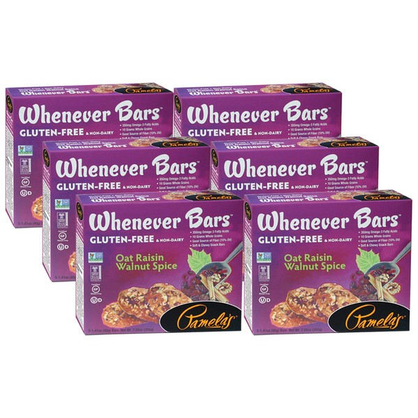 Pamela's Products Whenever Bars Oat Raisin Walnut Spice, 5 Count Box, 7.05-Ounce (Pack of 6) ( Value Bulk Multi-pack)