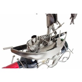 BRUBAKER Wine Bottle Holder "Fisherman on a Boat" - Metal Wine Stand