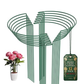12 Pack Plant Support Stakes, 10" W x 16" H Metal Peony Cages and Supports, Green Half Round Garden Plant Support Ring for Outdoor Indoor Plants, Rose, Hydrangea, Tomato, Snake Plant