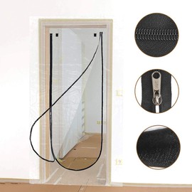 TIMESETL 43" x 83" Door Dust Barrier with Pre-Installed Fastener, Temporary Door Plastic U Shape Barrier Protection Kit, for Decorating House, Residential Room, New Builds, Renovation
