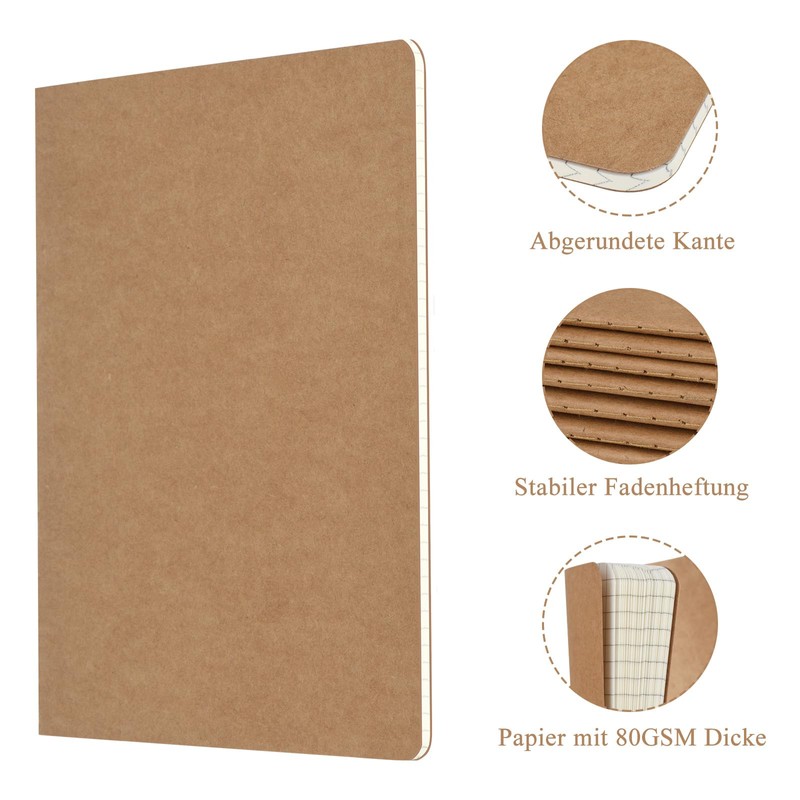 ZCZN Notebook A5 Squared, Pack of 12 Kraft Cover Notebook