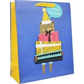 Set of 1 Bear Birthday Fun Paper Gift Bags - Features 3-D Accents - Birthdays, Baby Showers, or just Because! - Measures 12.5h"x10w"x4.25d" (1, Bear - Birthday)