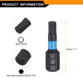 HARFINGTON 4pcs H5/32 SAE Hex Screwdriver Bit 1/4" Hex Shank 25mm/1" Length Magnetic Hexagon Head Hex Bits S2 Steel Screw Driver Bit Industrial Grade Electric Drill Bits
