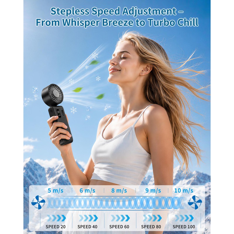NORHOM Portable Handheld Fan with Ice Cooling, 100 Speed Rechargeable