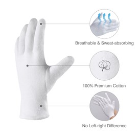 COOLJOB Cotton Gloves, 6Pairs(12Pcs) Moisturizing Gloves for Dry Hands Overnight, White Cotton Work Gloves for Women Men Eczema, Ambidextrous Washable SPA Cotton Cloth Gloves, Large Size