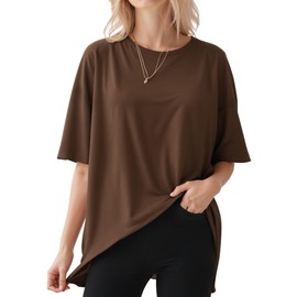 ALGALAROUND T-Shirts for Women Oversize Crew Neck Loose Fit Short Sleeve Oversized T-Shirts Summer Basic Casual Womens Tops for Ladies Going Out Coffee