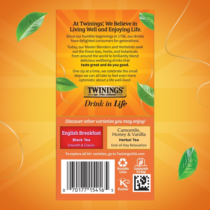 Twinings Ceylon Pure Black Tea Individually Wrapped Bags, 20 Count