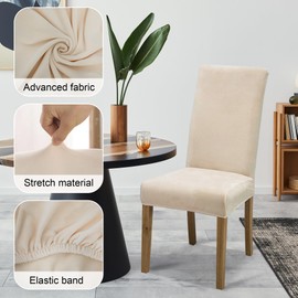 DREAHOTEXTIL Velvet Dining Chair Covers, Set of 6 Stretch Chair Covers for Dining Chairs, Washable Dining Room Chair Covers, Soft Removable Parson Chair Slipcovers, Kitchen Chair Cover (Cream, 6)