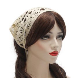 ZLYC Women Cotton Triangle Head Scarf Crochet Hair Bandanas Handmade Kint Turban (Plain Beige)