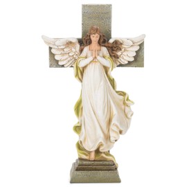 Joseph's Studio by Roman Inc., MEMORIAL ANGEL WITH CROSS, Garden Collection, Religious Statue, Holy Family, Memorial, Angel, Patron Saint, Garden Décor (3x7x12)
