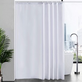 Furlinic Shower Curtain Mould Proof Resistant Wetroom Bathroom Polyester Fabric White Shower Curtains Liner Waterproof Rustproof Washable Weighted with 12 Hooks Extra Long 200x240cm 78x94 Inch.