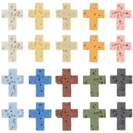SUNNYCLUE 1 Box 60pcs 10 Colors Stone Cross Beads Cross Spacer Beads Easter Rosary Synthetic Lava Rock Small Gemstone Crucifix Crosses Spacer Bead Bulk For Jewellery Making Bracelet Party Favor Gifts