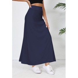 Urban CoCo Elastic Waist A-Line Long Maxi Skirt Below Knee for Women Fall Winter(M,Navy Blue)