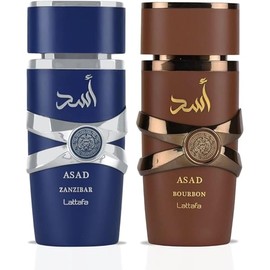LATTAFA Asad Zanzibar & Asad Bourbon EDP Sprays 100ML (3.4 oz) | A Bold, Spicy & Warm Bundle For The Adventurous Spirit. (Bundle)